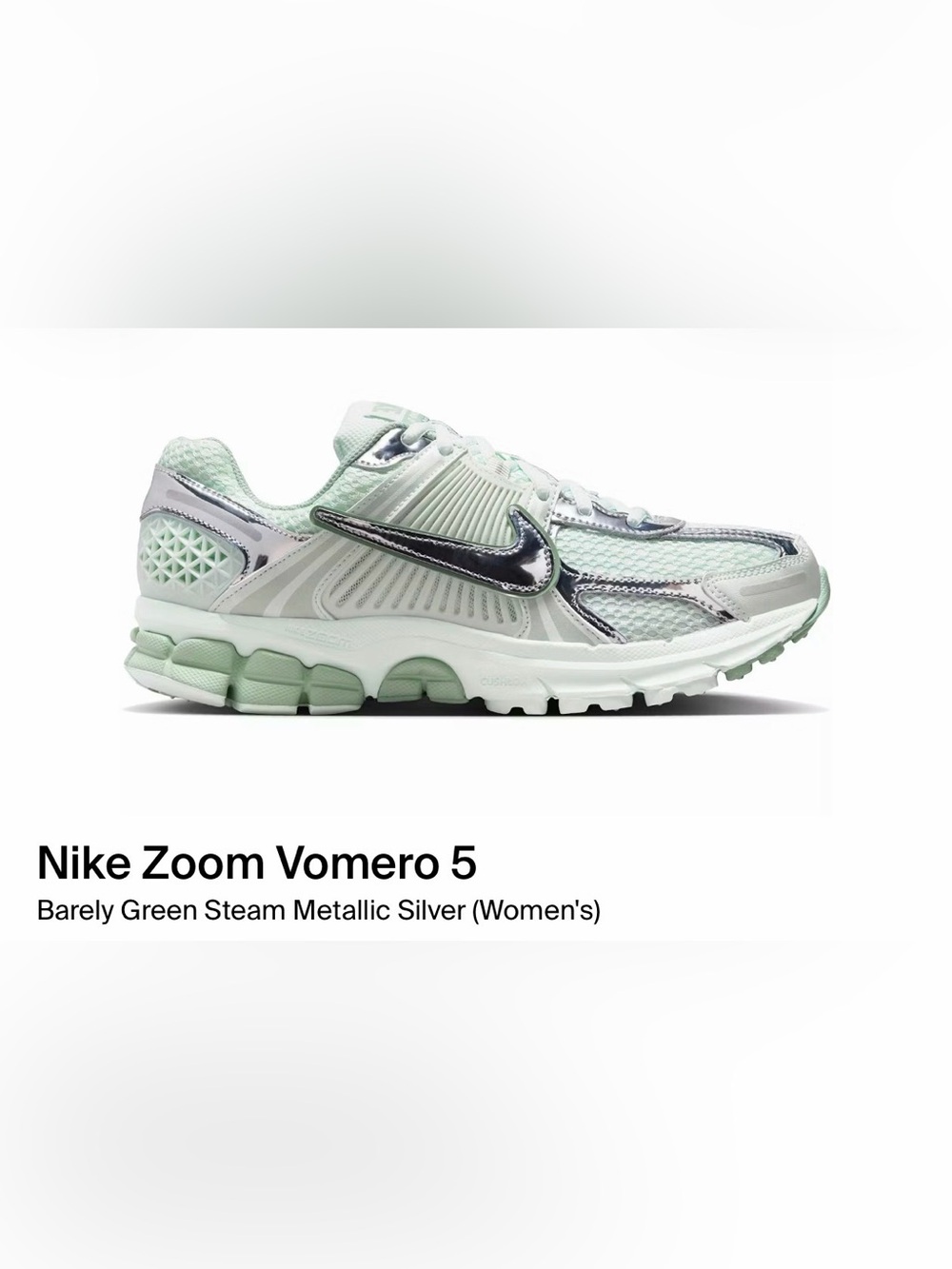 NWT Nike Zoom Vomero 5 Chrome • 7 • Mint • Barely Green / Metallic Silver